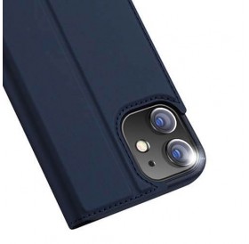iPhone 12 læder flip cover / pung i blå