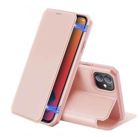 iPhone 12 mini læder flip cover / pung i pink