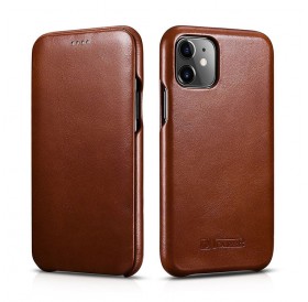 iPhone 11 flipcover i ægte brun læder