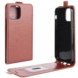 iPhone 12 mini vertical flip læder cover brun