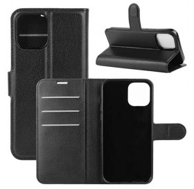 iPhone 12 mini læder flip cover / pung i sort