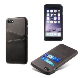 iPhone 7 hard back cover i læder sort med kort holder