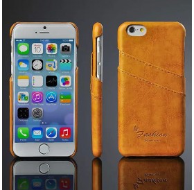  iPhone 7 hard back cover i læder lys brun med kort holder