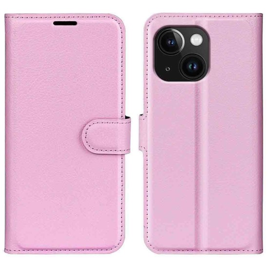 læder flipcover iphone 15 pink