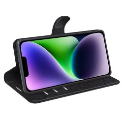 iPhone 15 læder cover pung sort flipcover