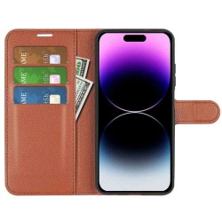 iPhone 15 Pro læder cover pung brun flipcover