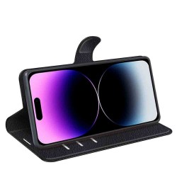 iPhone 15 Pro læder cover pung sort flipcover